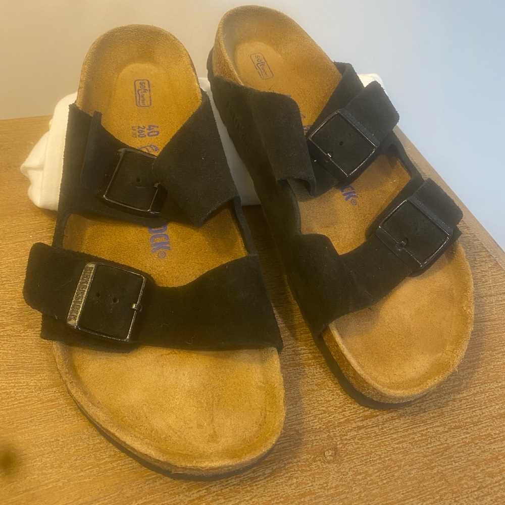 Birkenstock Arizona Suede Sandal Slide in Black Size 40 women’s 9 men’s 7